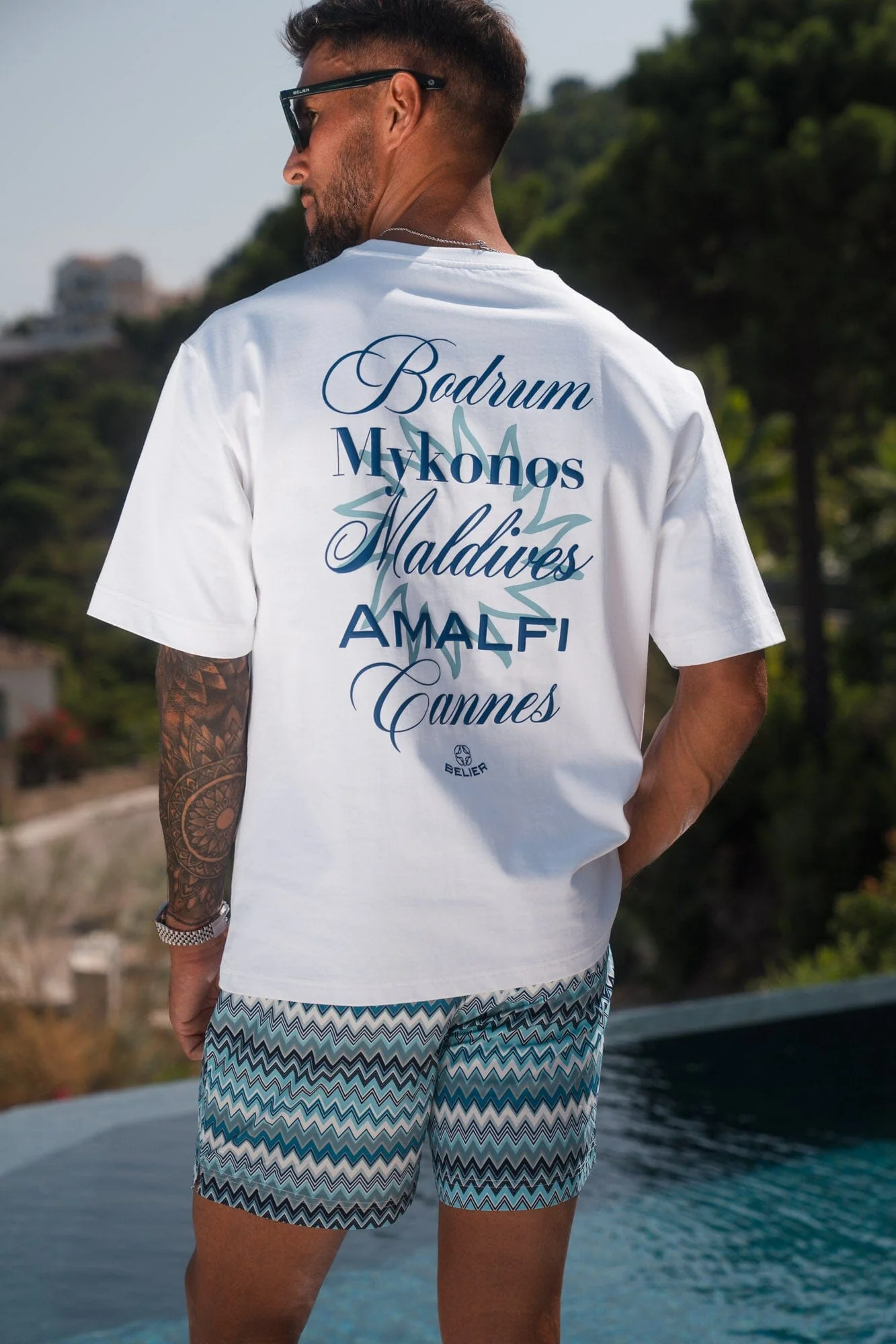 Blue/Green/White Zag Print Swimshort - Image 5