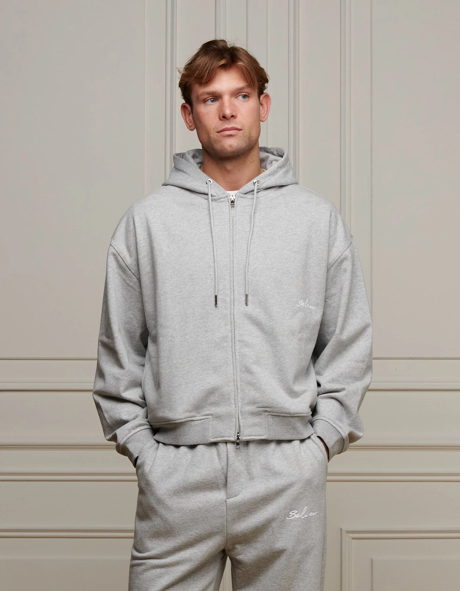 Grey Marl Logo Zip Through Hoodie - Image 5