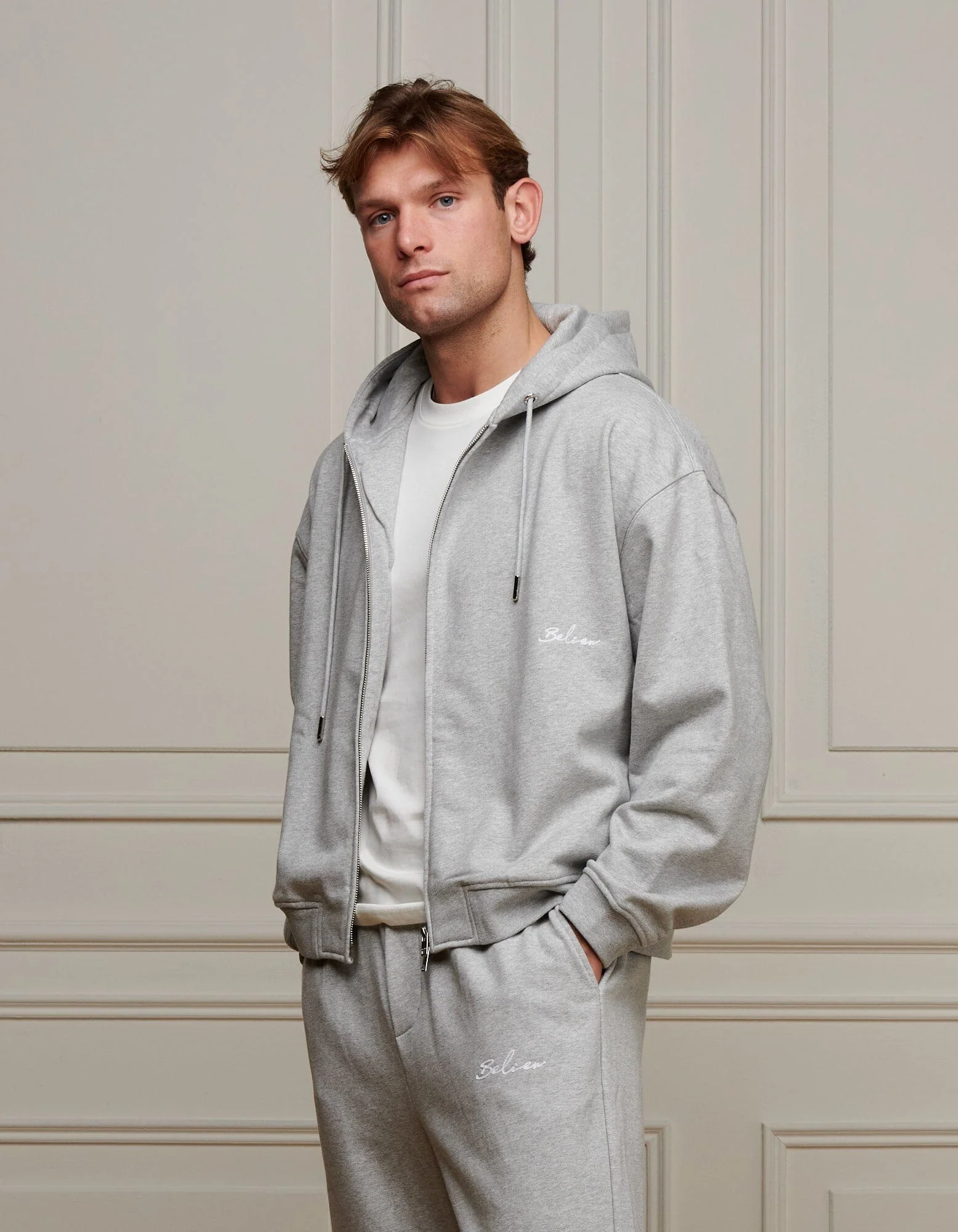 Grey Marl Logo Zip Through Hoodie - Image 6
