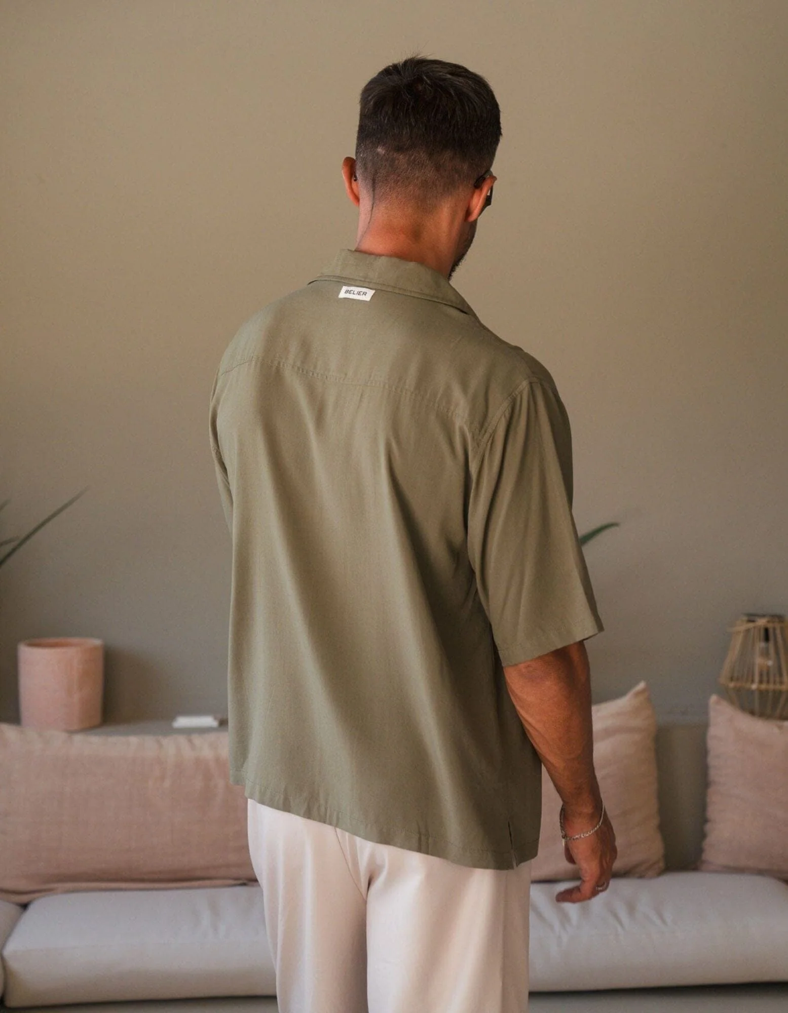Khaki Embroidered Viscose Shirt - Image 4